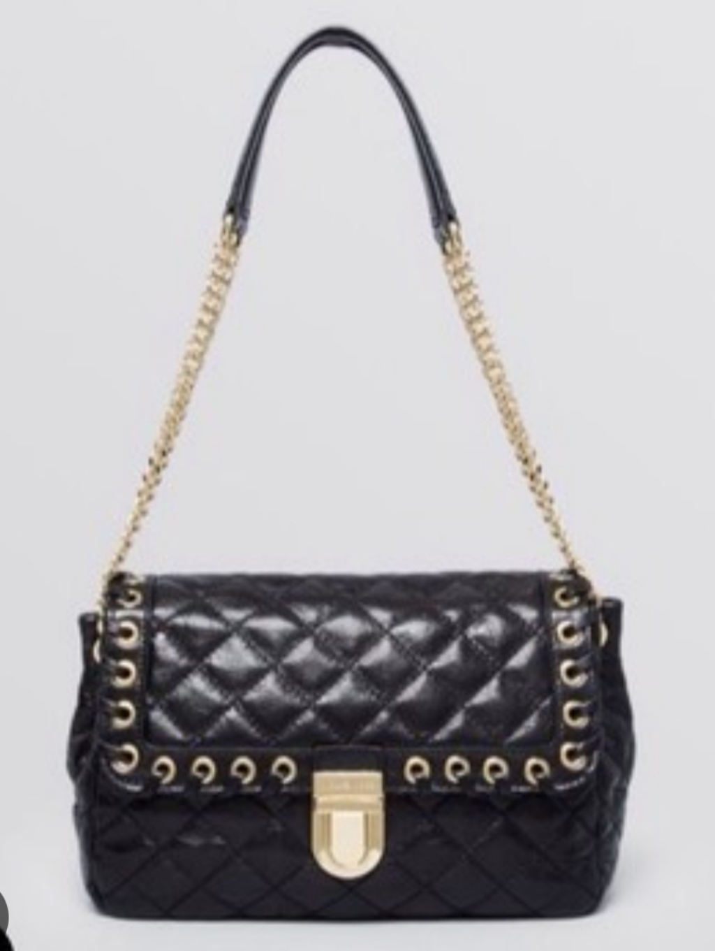New With Tags Michael Kors Black Quilted Shoulder Bag With Gold Chain Trim